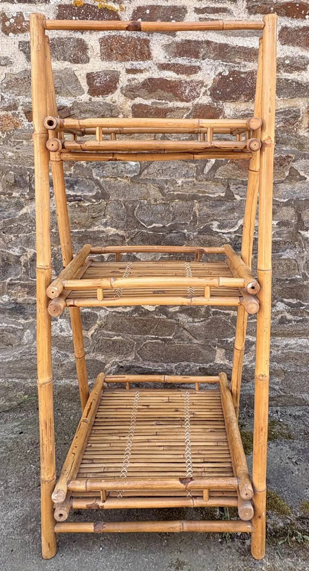 Étagère bambou “Atelier Riviera” 3 niveaux, pliante, vintage, années 60