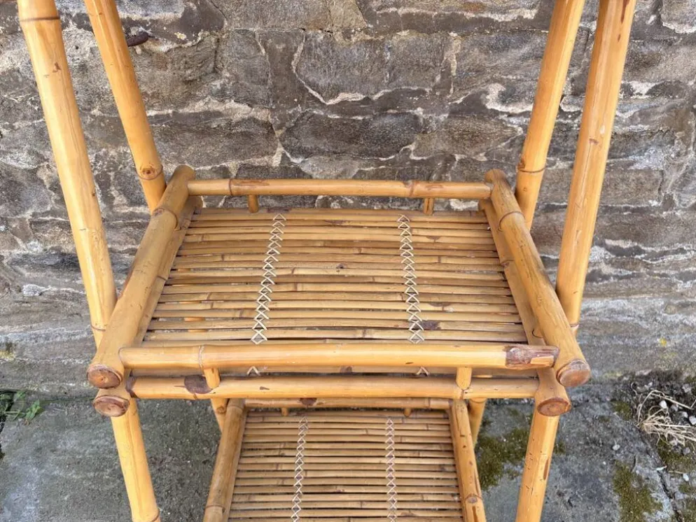 Étagère bambou “Atelier Riviera” 3 niveaux, pliante, vintage, années 60
