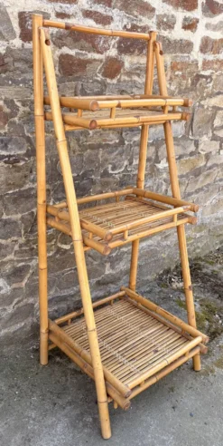 Étagère bambou “Atelier Riviera” 3 niveaux, pliante, vintage, années 60