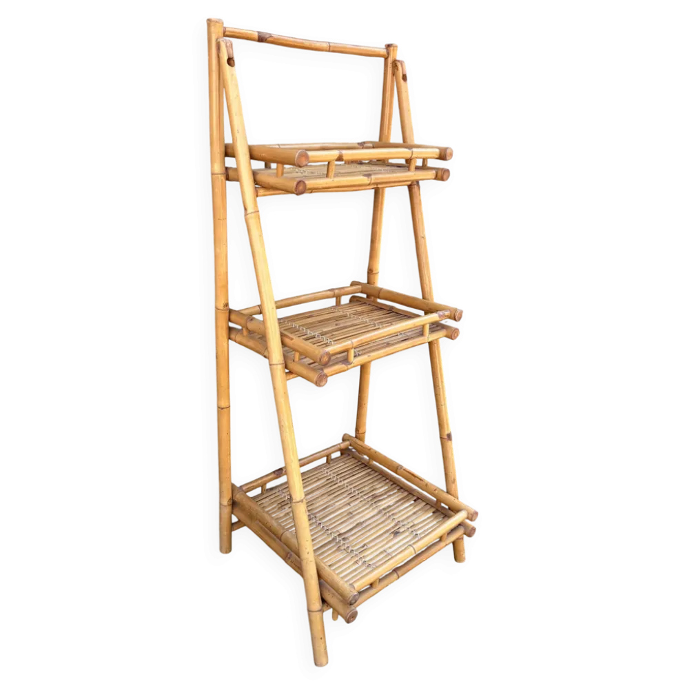 Étagère bambou “Atelier Riviera” 3 niveaux, pliante, vintage, années 60