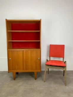 Étagère bibliothèque années 50 en chêne blond, vintage