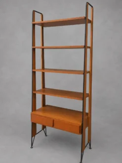Étagère bibliothèque scandinave vintage en teck et métal noir – Design