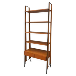 Étagère bibliothèque scandinave vintage en teck et métal noir – Design