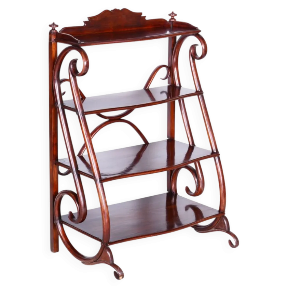 Étagère Biedermeier en hêtre et noyer attribuée à Thonet, Autriche, Vienne, années 1910.