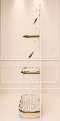 Étagère Boulangère – Style Belle Époque – Fer Laqué Blanc et Laiton