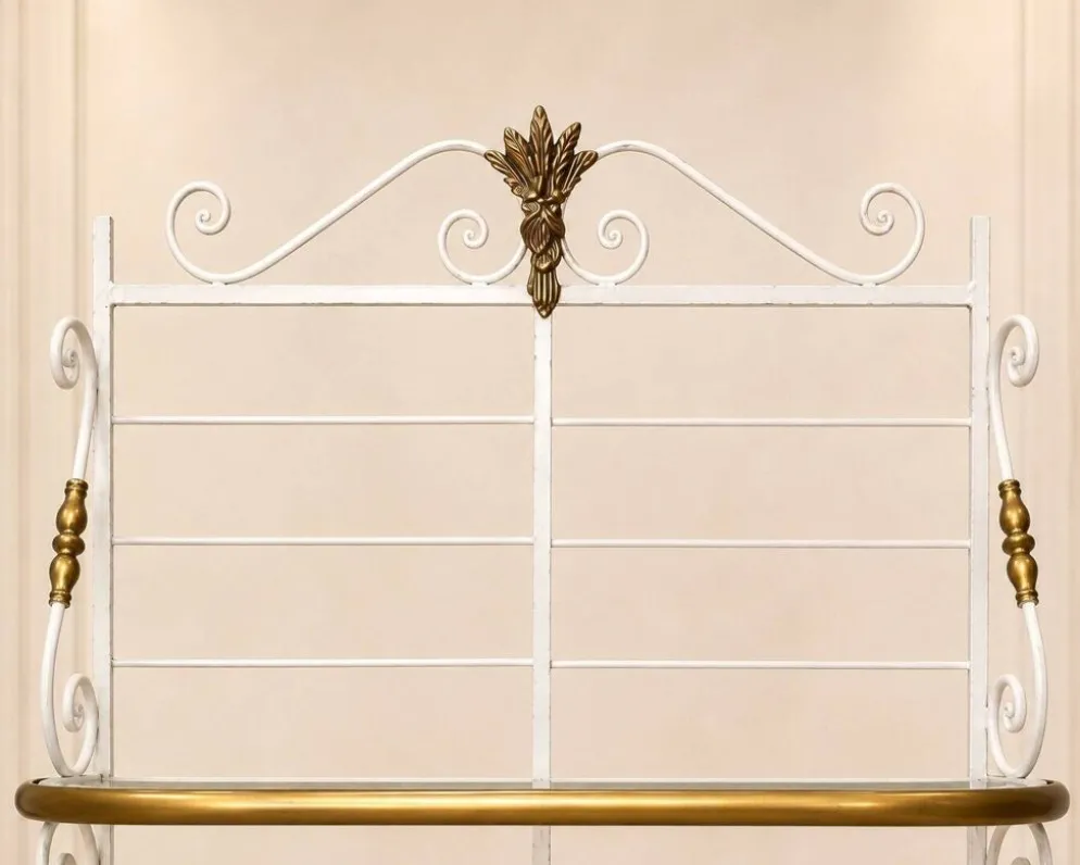 Étagère Boulangère – Style Belle Époque – Fer Laqué Blanc et Laiton