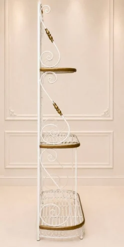 Étagère Boulangère – Style Belle Époque – Fer Laqué Blanc et Laiton