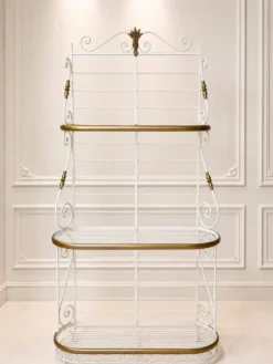 Étagère Boulangère – Style Belle Époque – Fer Laqué Blanc et Laiton