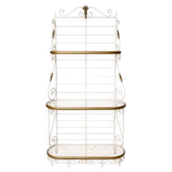 Étagère Boulangère – Style Belle Époque – Fer Laqué Blanc et Laiton