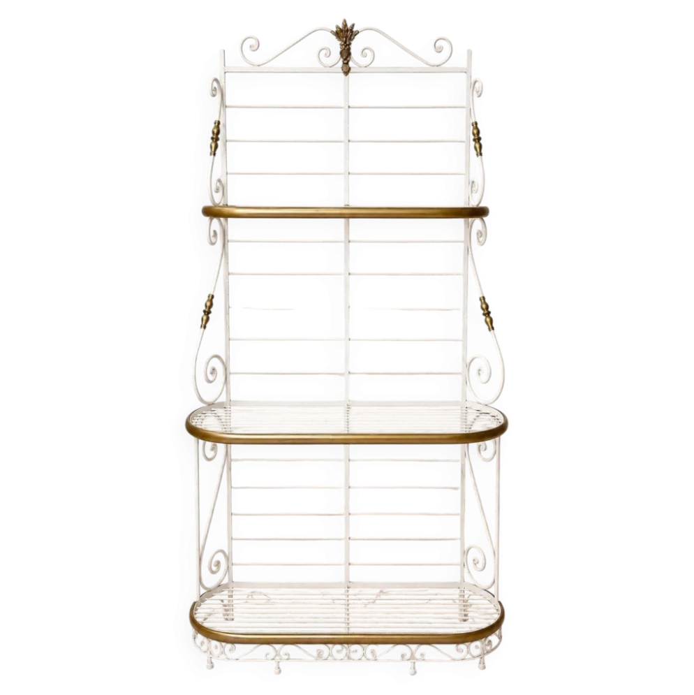 Étagère Boulangère – Style Belle Époque – Fer Laqué Blanc et Laiton