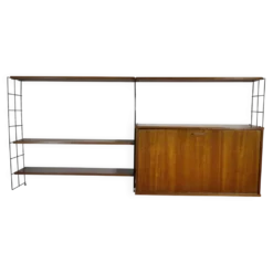 Étagère à cordes de milieu de siècle en teck avec cabinet secrétaire, années 1960