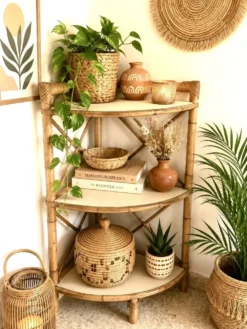 Étagère d’angle bambou vintage