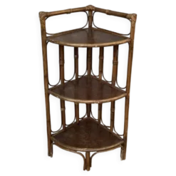 Étagère d’angle en rotin vintage