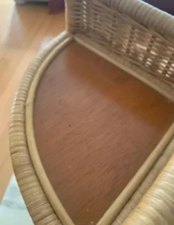 Étagère d'angle murale vintage en rotin, bambou et osier – 3 niveaux