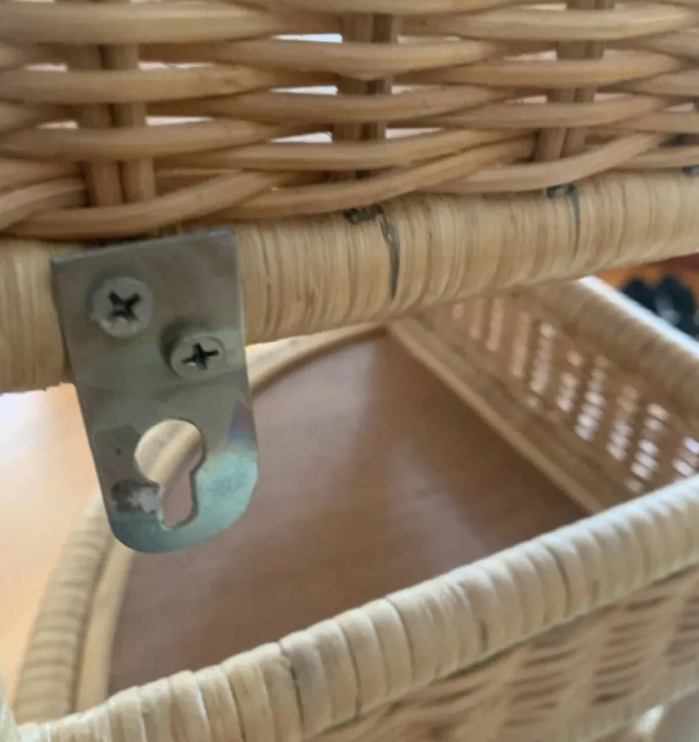 Étagère d'angle murale vintage en rotin, bambou et osier – 3 niveaux