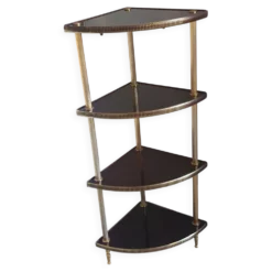 Étagère d’angle vintage 4 niveaux en bois et laiton
