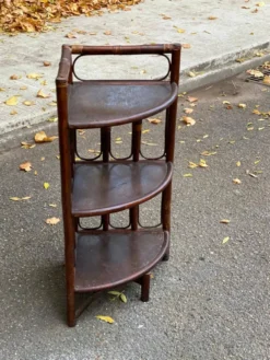 Étagère d'angle vintage rotin et osier 3 niveaux