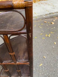 Étagère d'angle vintage rotin et osier 3 niveaux