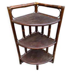 Étagère d'angle vintage rotin et osier 3 niveaux
