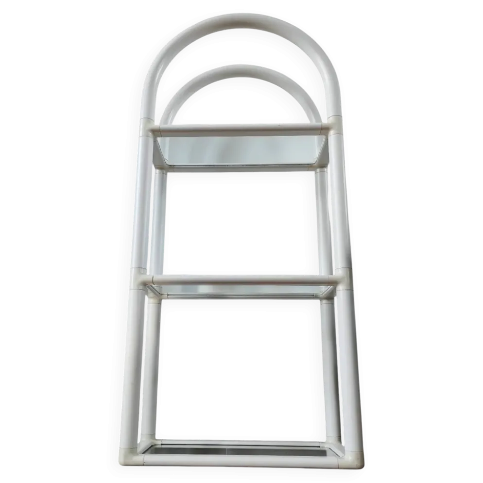 Étagère d'appoint tubulaire "Space Age" en PVC blanc et verre – Années
