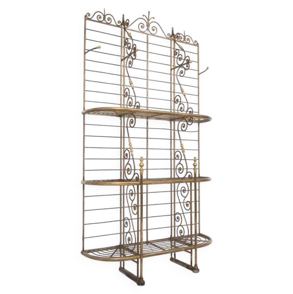 Étagère de boulangerie française en fer forgé et laiton, 1900