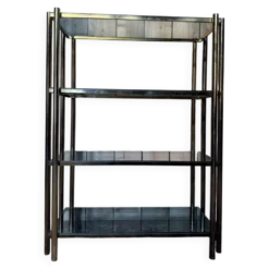 Étagère Design Années 1970 – Armature Tubulaire Laiton et Verre Fumé