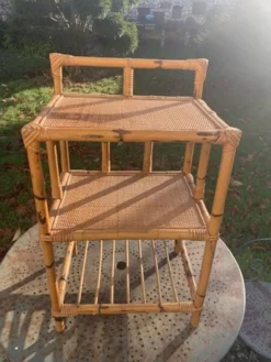 Étagère en bambou et rotin, 3 étages vintage