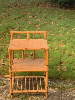 Étagère en bambou et rotin, 3 étages vintage