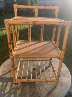 Étagère en bambou et rotin, 3 étages vintage