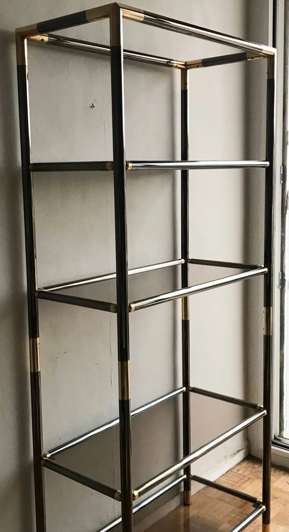 Étagère en métal et verre - Italie années 1970