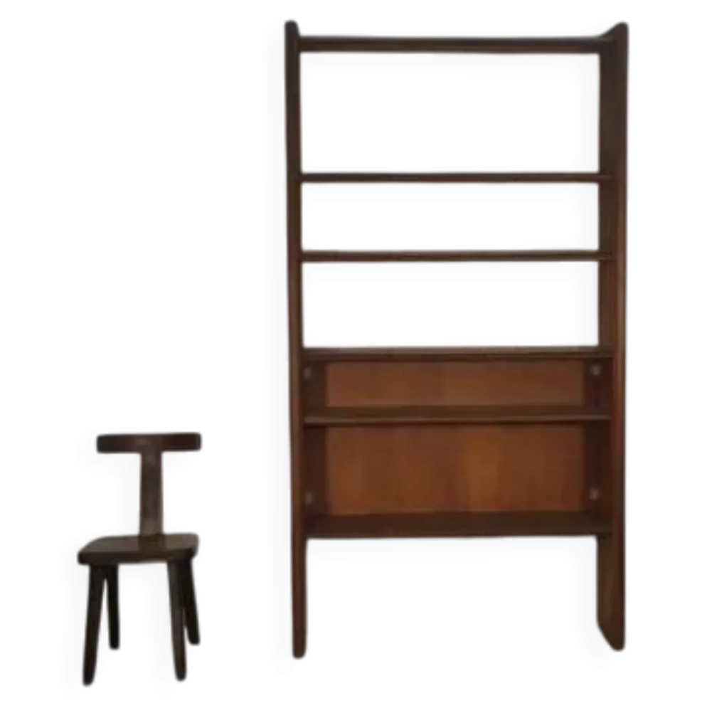 Étagère en orme massif moderniste par Pierre Chapo éditée par la manufacture de Seltz 1950’s
