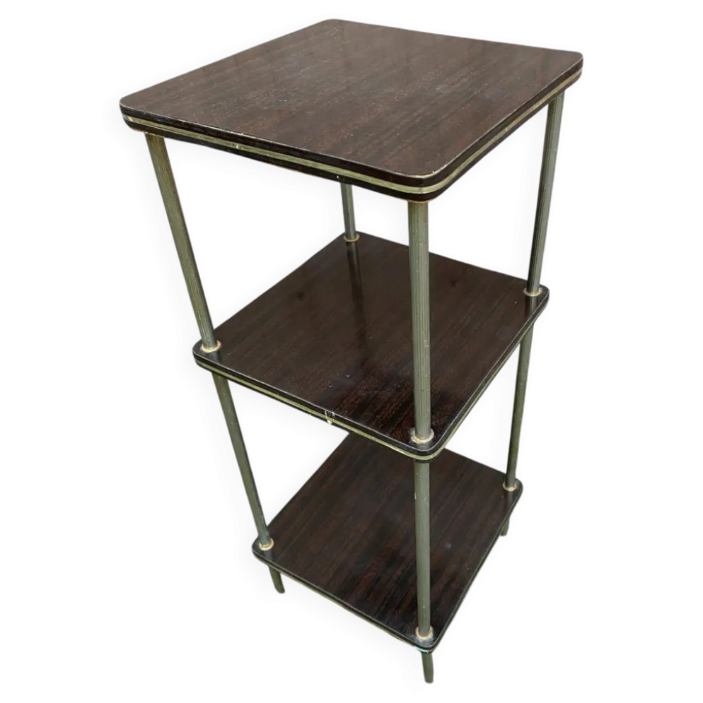 Étagère en palissandre et laiton doré 3 plateaux 1960