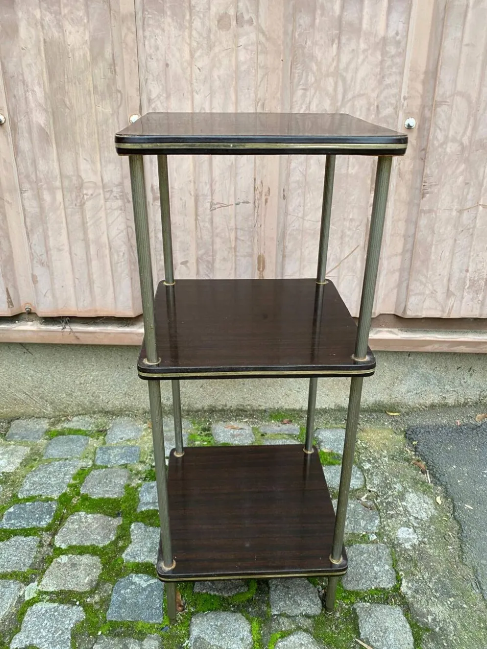 Étagère en palissandre et laiton doré 3 plateaux 1960