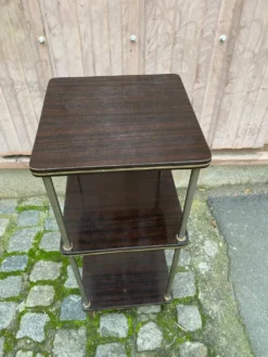 Étagère en palissandre et laiton doré 3 plateaux 1960