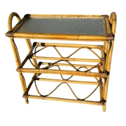Étagère en Rotin et verre des années 50