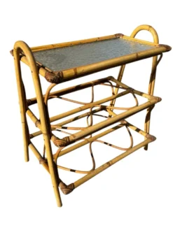 Étagère en Rotin et verre des années 50