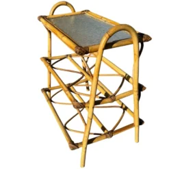 Étagère en Rotin et verre des années 50