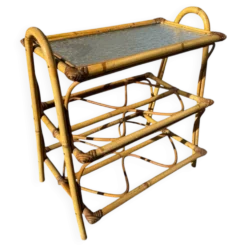 Étagère en Rotin et verre des années 50