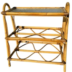 Étagère en Rotin et verre des années 50