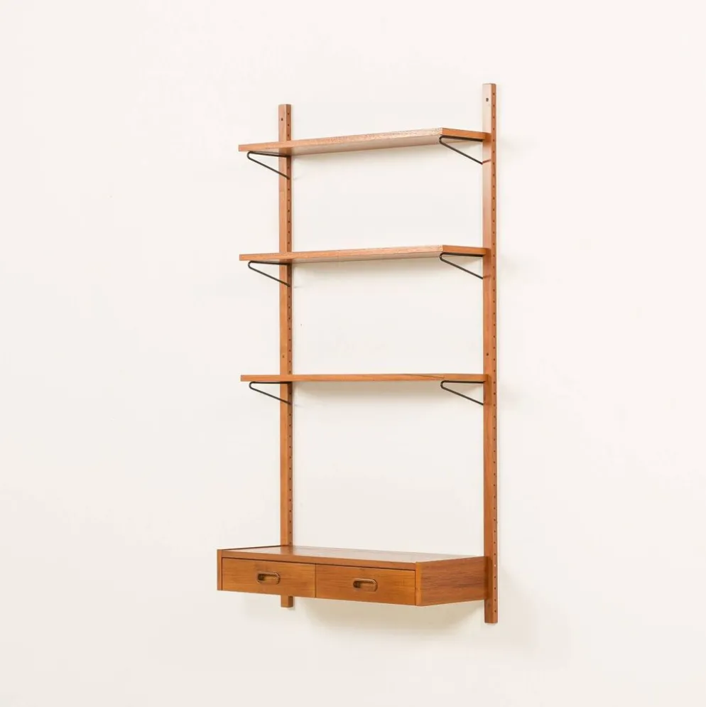 Étagère en teck scandinave des années 1970 avec un console.