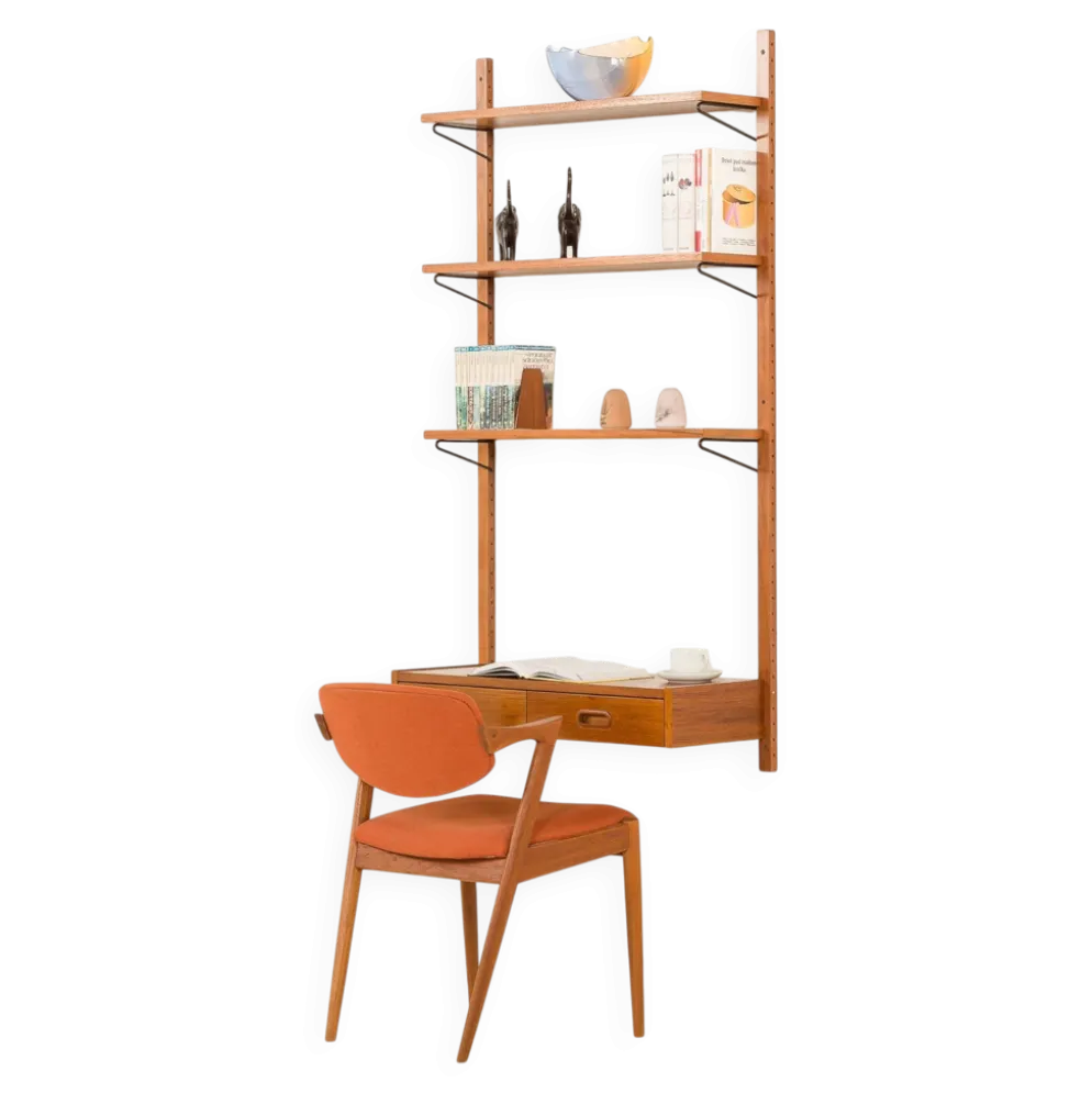 Étagère en teck scandinave des années 1970 avec un console.