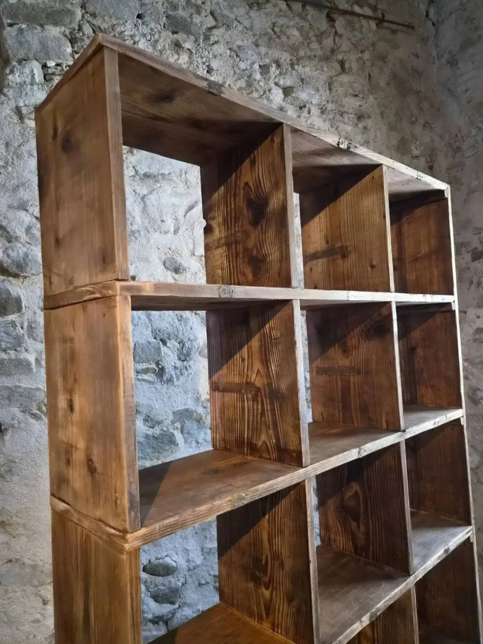 Étagère industrielle ancienne / séparateur de pièce en pin, France, début du 20ème siècle