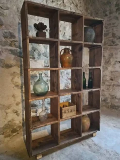 Étagère industrielle ancienne / séparateur de pièce en pin, France, début du 20ème siècle