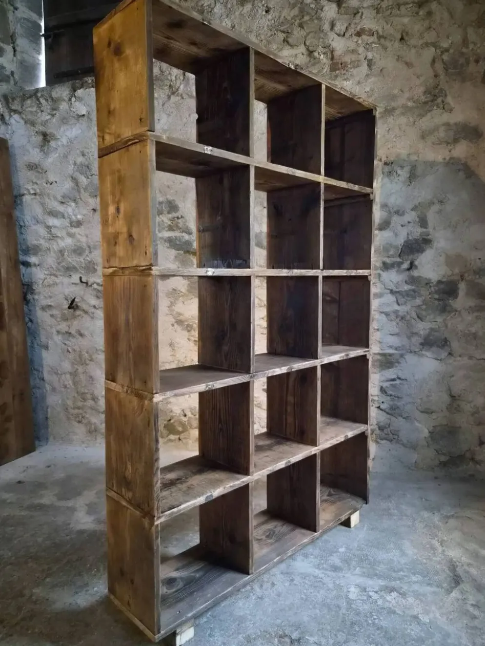 Étagère industrielle ancienne / séparateur de pièce en pin, France, début du 20ème siècle