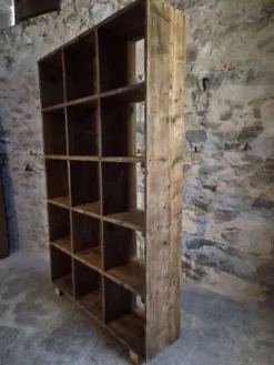 Étagère industrielle ancienne / séparateur de pièce en pin, France, début du 20ème siècle