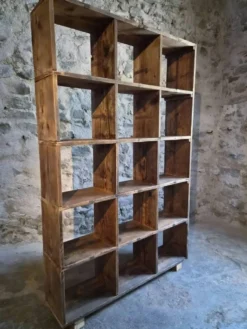 Étagère industrielle ancienne / séparateur de pièce en pin, France, début du 20ème siècle