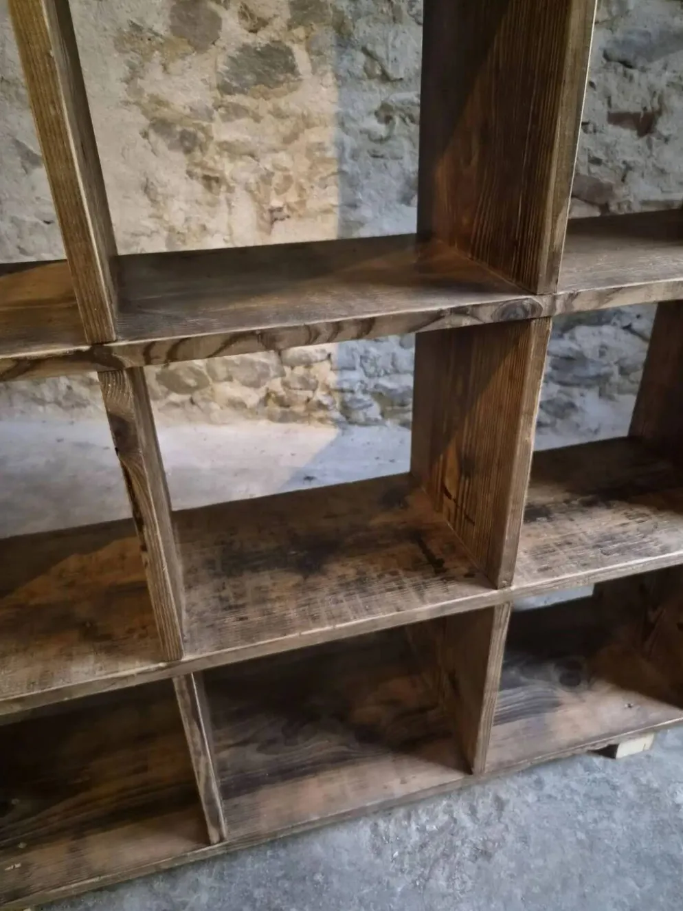 Étagère industrielle ancienne / séparateur de pièce en pin, France, début du 20ème siècle