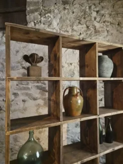 Étagère industrielle ancienne / séparateur de pièce en pin, France, début du 20ème siècle