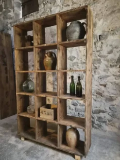 Étagère industrielle ancienne / séparateur de pièce en pin, France, début du 20ème siècle