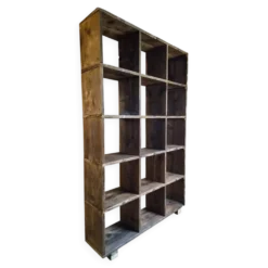 Étagère industrielle ancienne / séparateur de pièce en pin, France, début du 20ème siècle